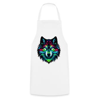 Wolf - Kochschürze - Weiß - Vorne - AI Model Male 185 dark (185cm)