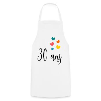 30. 30 YEARS. 30th ANNIVERSARY. 30 YEARS ANNIVERSARY. - Cooking Apron - white - Front - AI Model Male 185 dark (185cm)