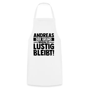 Prénom Andreas - Tablier de cuisine - blanc - Devant - AI Model Male 185 dark (185cm)