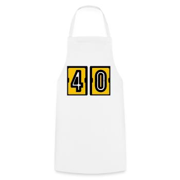 40. 40 YEARS. 40th ANNIVERSARY. 40 YEARS ANNIVERSARY. - Cooking Apron - white - Front - AI Model Male 185 dark (185cm)