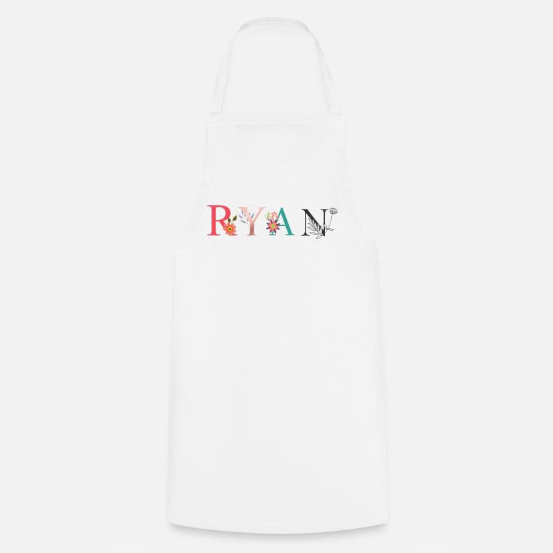 RYAN Name Art With Flowers Embroidered - Cooking Apron - white