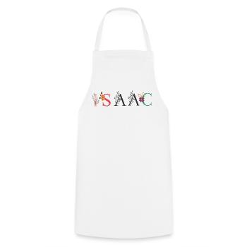 ISAAC Name Art With Flowers Embroidered - Cooking Apron - white - Front - AI Model Male 185 dark (185cm)