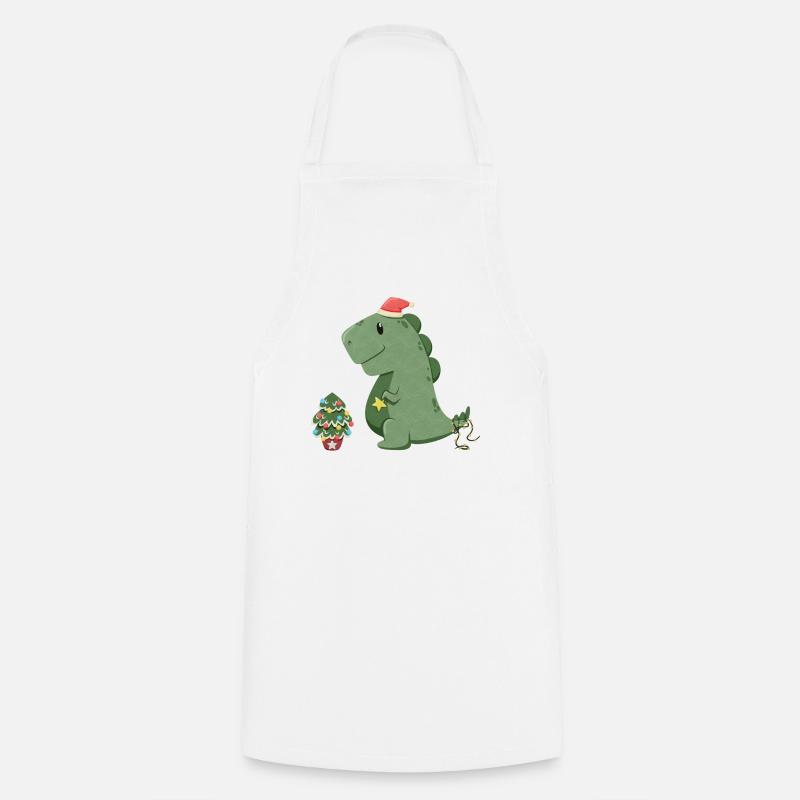 Cute dinosaur decorating his Christmas tree - Cooking Apron - white