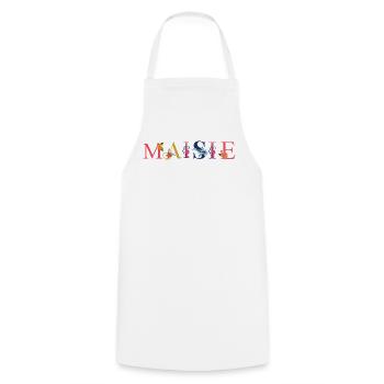 MAISIE name decorated with flowers - Cooking Apron - white - Front - AI Model Male 185 dark (185cm)