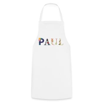 PAUL name decorated with flowers - Cooking Apron - white - Front - AI Model Male 185 dark (185cm)