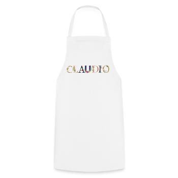 CLAUDIO Name adorned with flowers - Cooking Apron - white - Front - AI Model Male 185 dark (185cm)