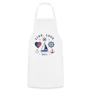 Voile d’amour en direct – Motif de voile maritime - Tablier de cuisine - blanc - Devant - AI Model Male 185 dark (185cm)