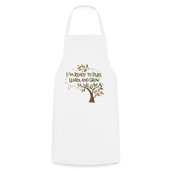 Learning and growing through play – children's motif design - Cooking Apron - white - Front - AI Model Male 185 dark (185cm)