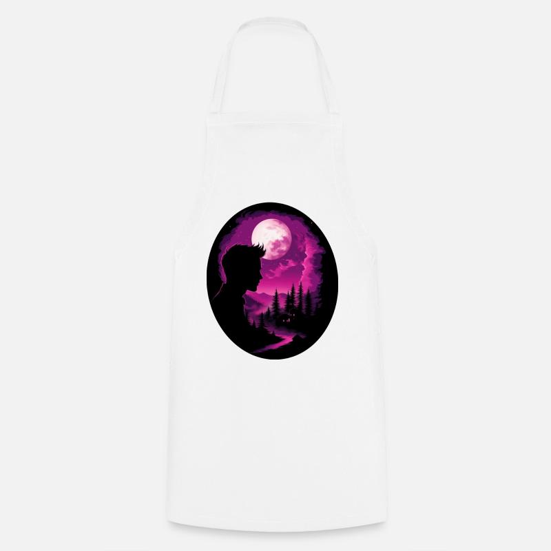 Full moon night – silhouette in the mystical forest - Cooking Apron - white