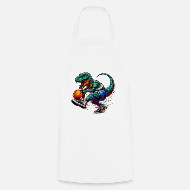 SSW34 Dino avec basket-ball - Tablier de cuisine - blanc