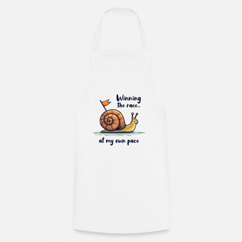 Escargot avec drapeau « Gagner la course » - Tablier de cuisine - blanc