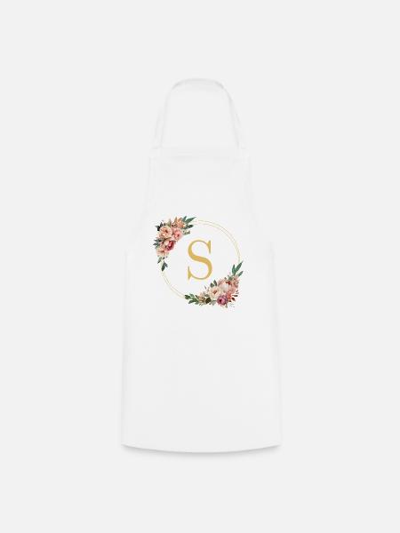 S Monogramm, Blumen-Kranz, personalisierbar - Kochschürze - Weiß