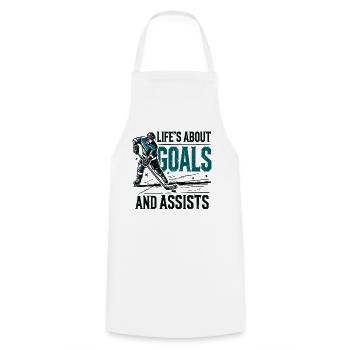 Hockey sur glace, joueurs de hockey sur glace - Life’s About Goals - Tablier de cuisine - blanc - Devant - AI Model Male 185 dark (185cm)