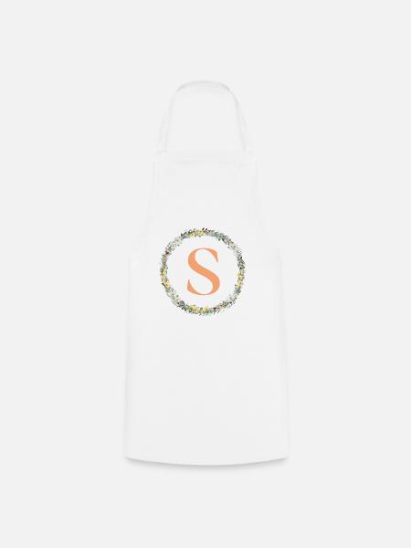 S Monogramm, Blumen-Kranz, personalisierbar - Kochschürze - Weiß