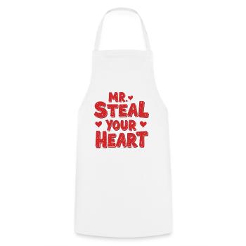 Mr Steal Your Heart Romantique Saint-Valentin - Tablier de cuisine - blanc - Devant - AI Model Male 185 dark (185cm)