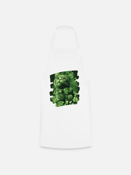 St Patricks day Katze - Kochschürze - Weiß