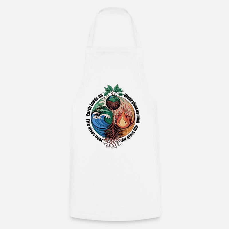 Arbre des Quatre Éléments - Terre, Eau, Feu, Air - Tablier de cuisine - blanc