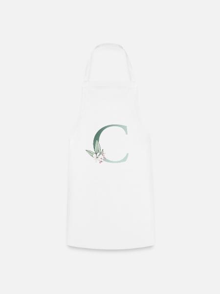 C Monogram, Floral, Customizable - Cooking Apron - white