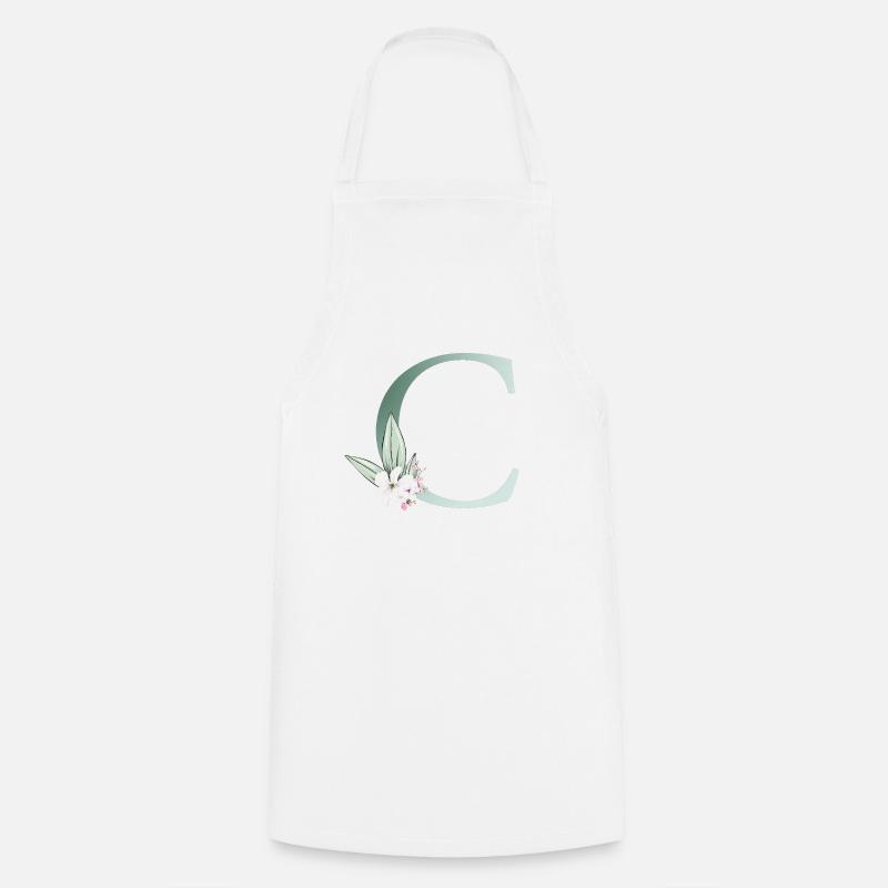 C Monogram, Floral, Customizable - Cooking Apron - white