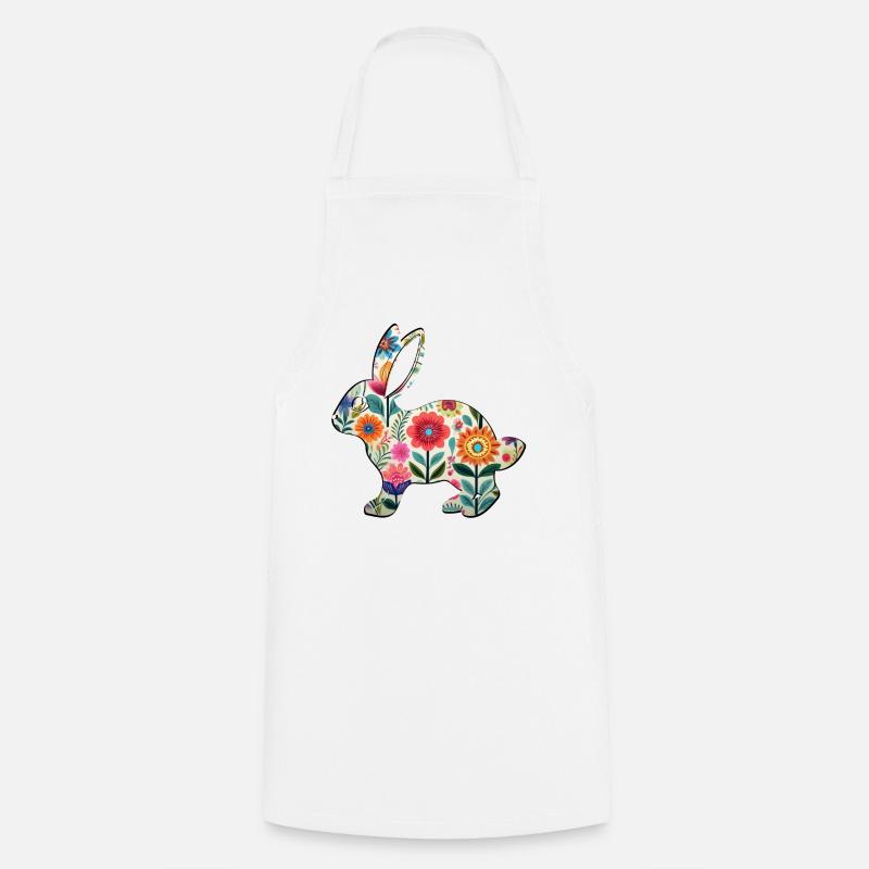 Silhouette fleurie de lapin de Pâques - Boho Chic - Tablier de cuisine - blanc