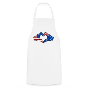 États-Unis, Australie, drapeau, main, forme de coeur - Tablier de cuisine - blanc - Devant - AI Model Male 185 dark (185cm)