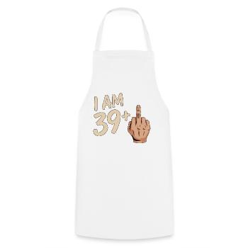Funny 39 Plus Middle Finger Design - Cooking Apron - white - Front - AI Model Male 185 dark (185cm)