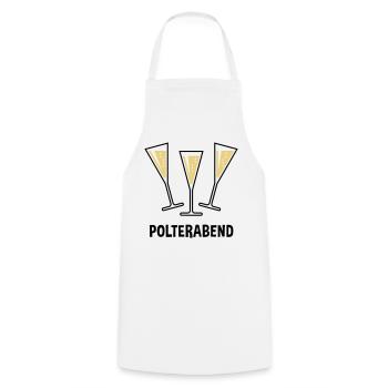 Polterabend (JGA / Sektgläser / Trichter Zu / 2C) - Kochschürze - Weiß - Vorne - AI Model Male 185 dark (185cm)