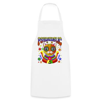 PSYCATDELIC - Kochschürze - Weiß - Vorne - AI Model Male 185 dark (185cm)