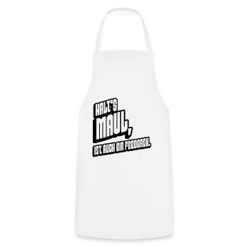 Halts Maul Tasse Spruch Humor Büro Alltag Kaffee - Kochschürze - Weiß - Vorne - AI Model Male 185 dark (185cm)