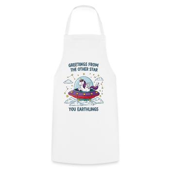 Licorne vue de l’espace - Tablier de cuisine - blanc - Devant - AI Model Male 185 dark (185cm)