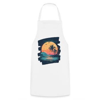 Plage Palmiers Coucher de soleil Été - Tablier de cuisine - blanc - Devant - AI Model Male 185 dark (185cm)