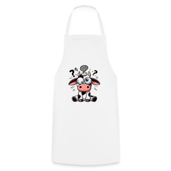 Funny Confused Cow Cartoon Clumsy Googly Eyes - Cooking Apron - white - Front - AI Model Male 185 dark (185cm)