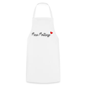 MISTRESS. THANK YOU. THANK YOU MISTRESS. GIFT - Cooking Apron - white - Front - AI Model Male 185 dark (185cm)