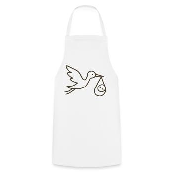 Cigogne avec bébé enfant - Arrivée minimale de bébé - Tablier de cuisine - blanc - Devant - AI Model Male 185 dark (185cm)