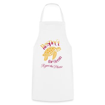 Respectez l’océan – Dites non au plastique - Tablier de cuisine - blanc - Devant - AI Model Male 185 dark (185cm)