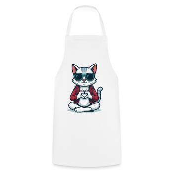 Heartbeat Kitty - Cooking Apron - white - Front - AI Model Male 185 dark (185cm)