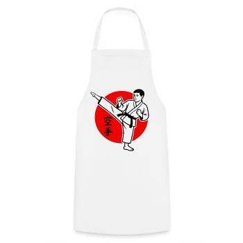 Karate Yokogeri männlich - Kochschürze - Weiß - Vorne - AI Model Male 185 dark (185cm)