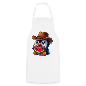 Cooler Pinguin mit Melone Cowboyhut Cartoon - Kochschürze - Weiß - Vorne - AI Model Male 185 dark (185cm)