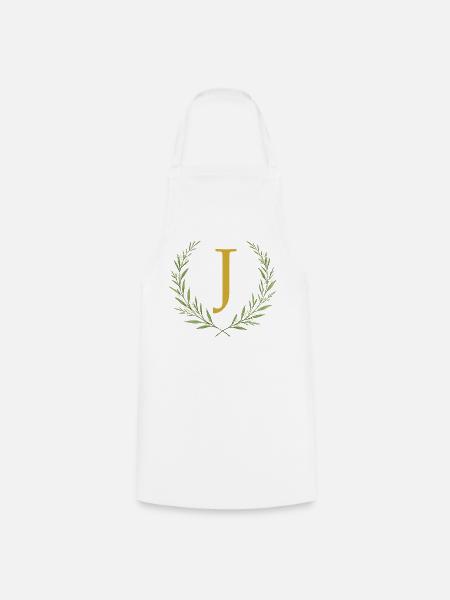 J Monogramm, Eukalyptus Kranz, personalisierbar - Kochschürze - Weiß