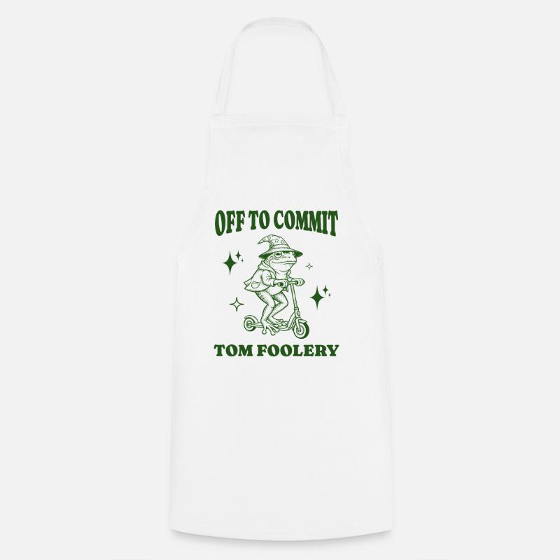Off To Commit Tom Foolery Funny Frog Illustration - Cooking Apron - white