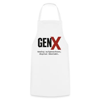 GenX Digital Retro Design - Kochschürze - Weiß - Vorne - AI Model Male 185 dark (185cm)