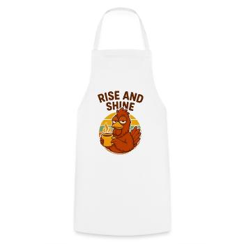 Müdes Huhn mit Kaffeetasse - Kochschürze - Weiß - Vorne - AI Model Male 185 dark (185cm)