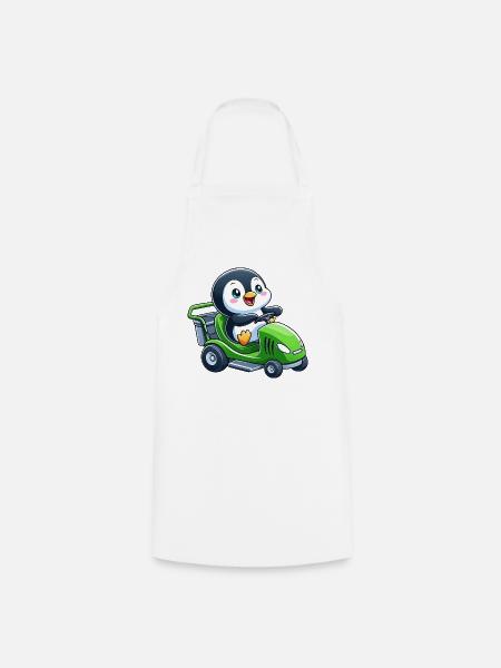 Süßer Pinguin Rasenmäher Gartenbau - Kochschürze - Weiß