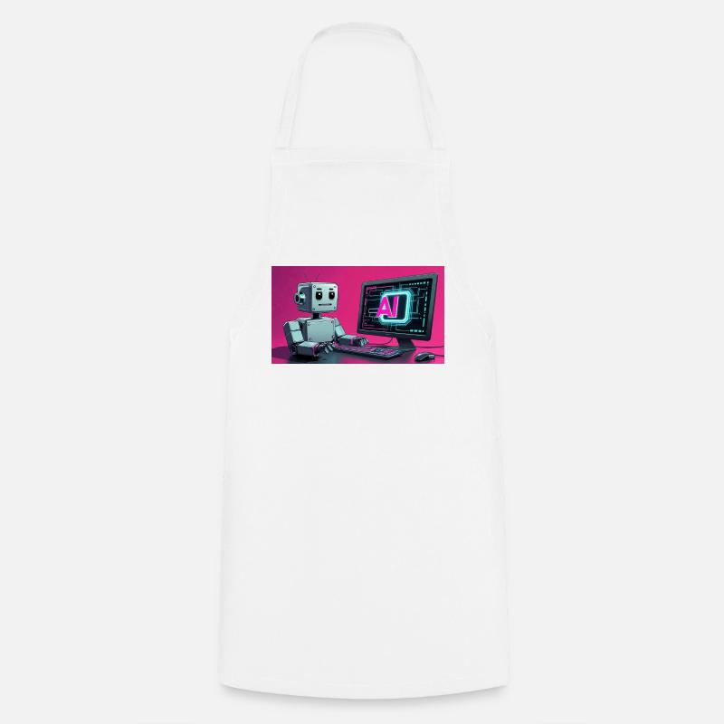 Futuristic AI Robot and Tech Screen - Cooking Apron - white