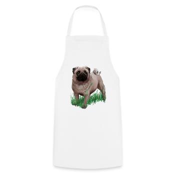Mops - Kochschürze - Weiß - Vorne - AI Model Male 185 dark (185cm)