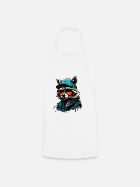 Cooler Waschbär mit Sonnenbrille und Cap - Kochschürze - Weiß