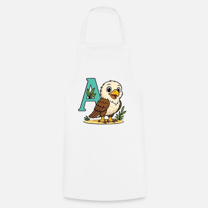Aigle mignon avec initiale A et feuillage - Tablier de cuisine - blanc