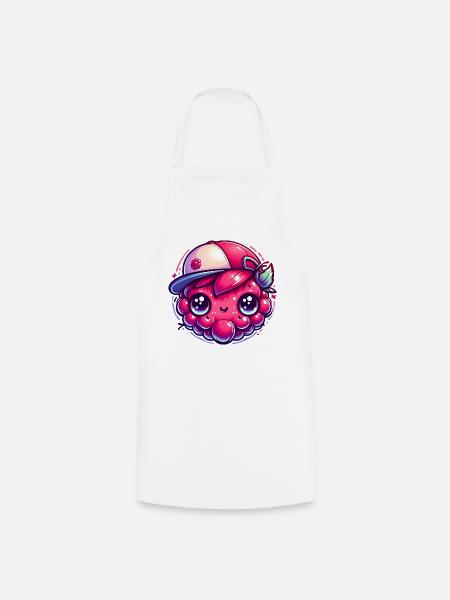 Himbeere Kawaii mit bunter Kappe - Kochschürze - Weiß