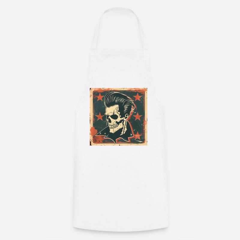 Rockabilly Rebel Skull - Cooking Apron - white