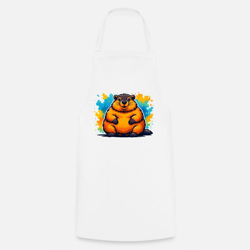 Marmotte potelée colorée de dessin animé - Tablier de cuisine - blanc